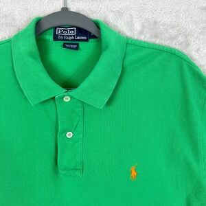 Vintage Polo Ralph Lauren Green Pique Cotton Short Sleeve Polo Shirt Pony Mens M